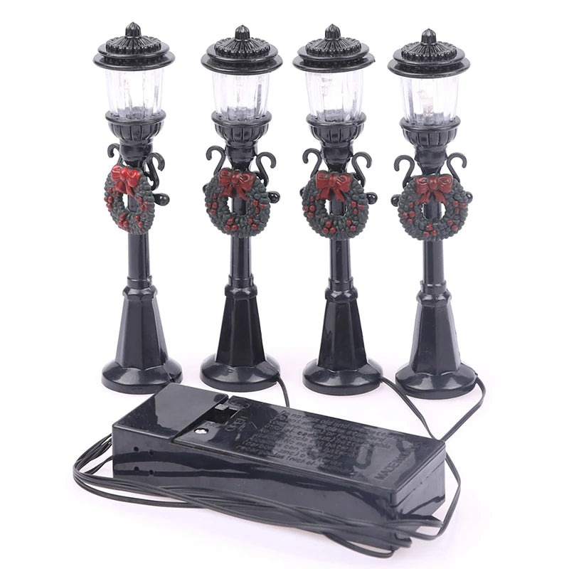 4Pcs/Set Christmas Mini Street Light Models Dollhouse Streetlight Micro-Landscape Fairy Garden Accessories