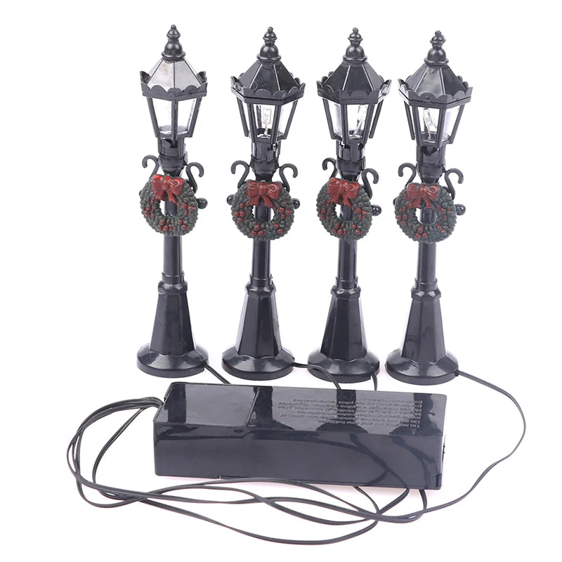 4Pcs/Set Christmas Mini Street Light Models Dollhouse Streetlight Micro-Landscape Fairy Garden Accessories