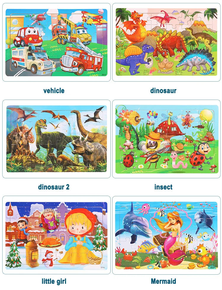 Logic Thinking Intellectual Wooden Game Puzzle Jigsaw Animal Vehicle Cartoon Early Educational Toys For Kids Children Gift