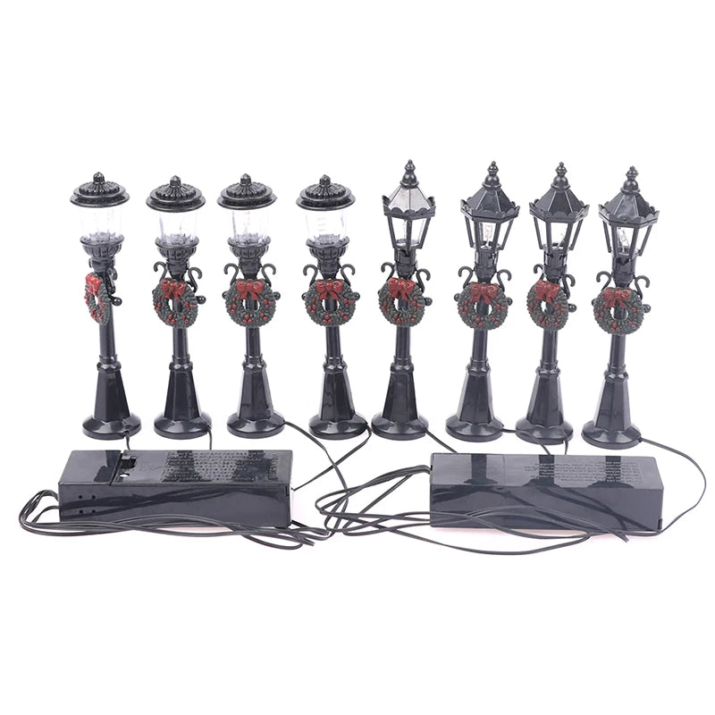 4Pcs/Set Christmas Mini Street Light Models Dollhouse Streetlight Micro-Landscape Fairy Garden Accessories