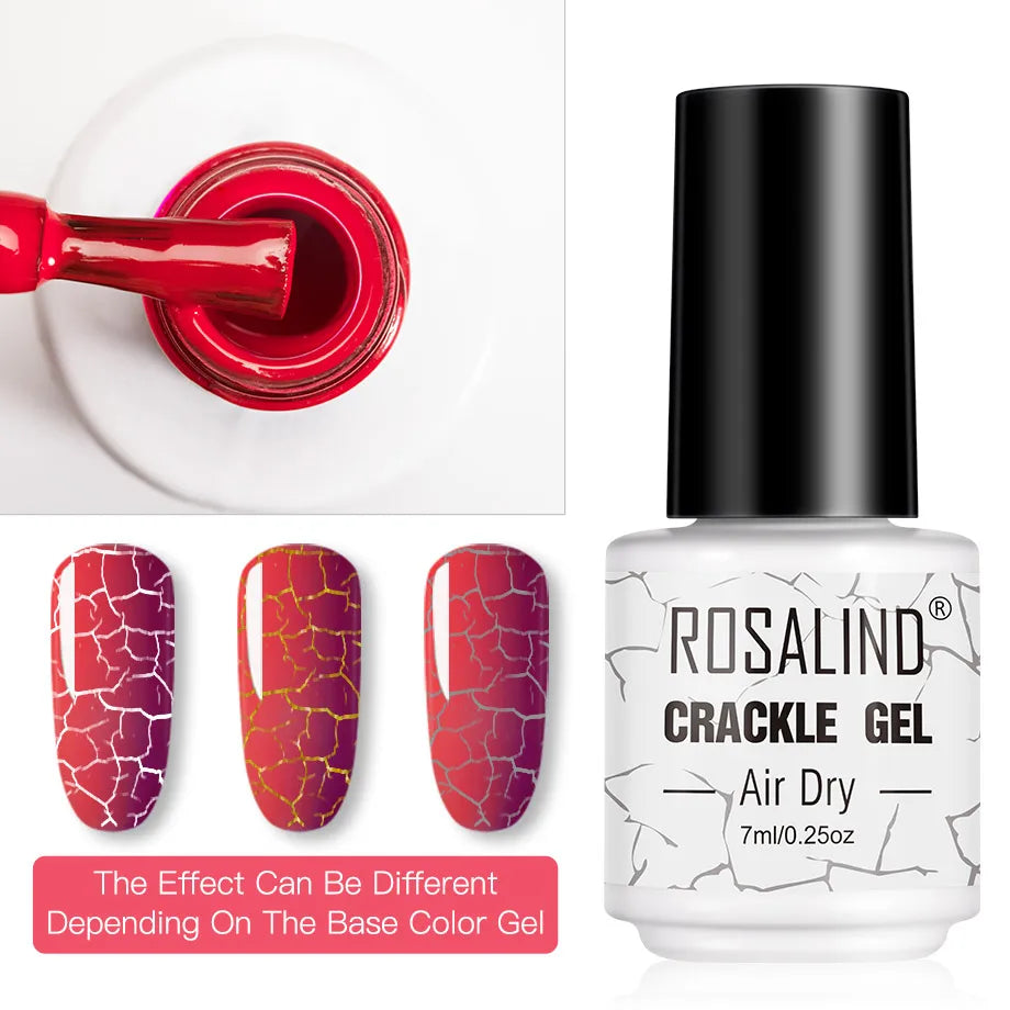 ROSALIND Cracked Gel Nail Polish Air Dry Nail Varnish Hybrid Crackle Manicure Acrylic Art UV Gel Semi Permanent Base Top Coat