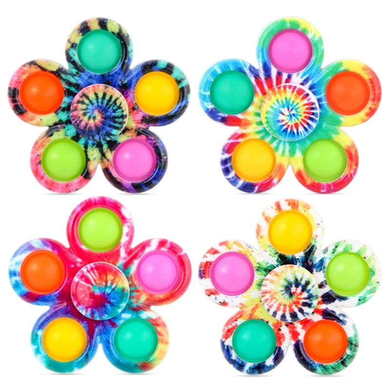 Funny Tie Dye Simple Fidget Spinner Finger Push Bubble Hand Spinner For ADHD Anxiety Stress Relief Sensory Party Favor For Kids