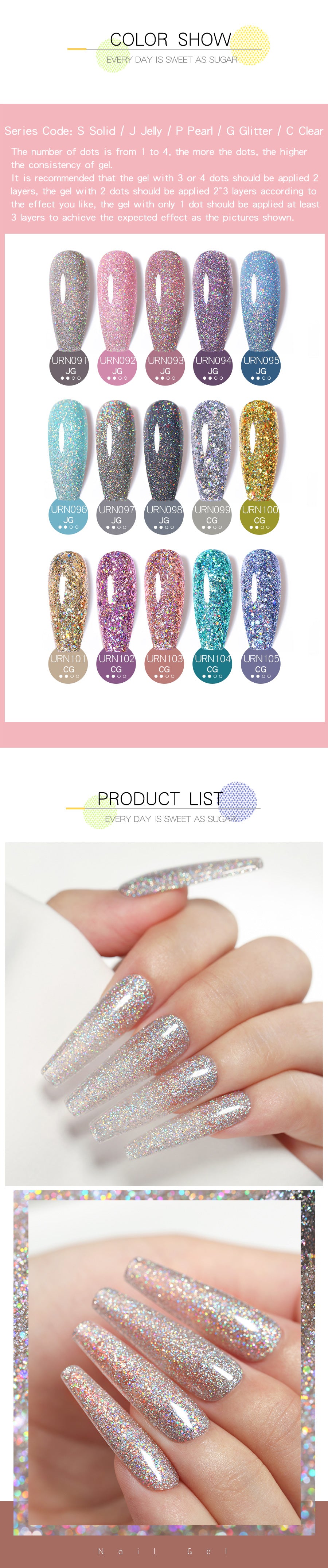 UR SUGAR 7.5ml Glitter Sequins Gel Nail Polish Manicure Winter Christmas Festival Nail Gel UV LED Soak Off Nail Art Gel Varnish