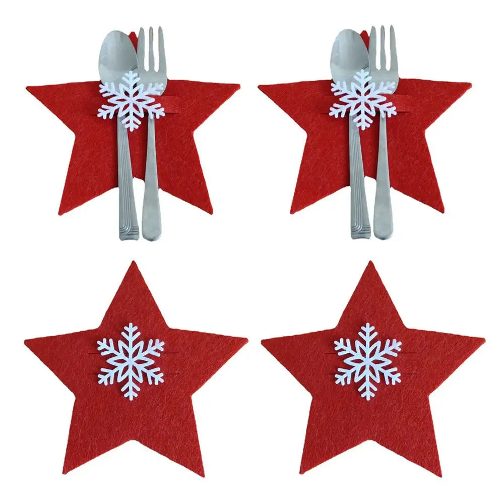 4PCS 44 Styles Christmas Knife and Fork Holder Elk Xmas Tree Pocket Cutlery Bag Non-woven fabric Cookware Organizer Table Decor