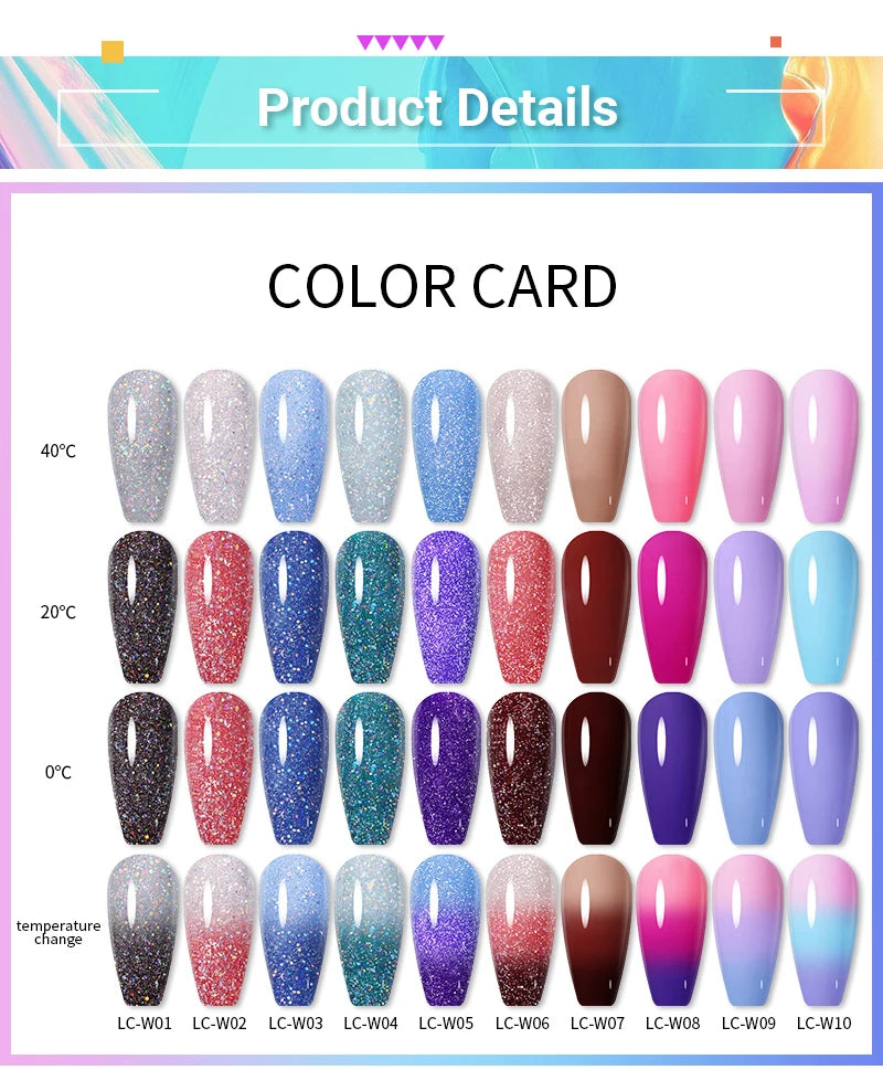 LILYCUTE Thermal Nail Gel Polish 3 Layers Temperature Shiny Color Changing Series Semi Permanent  Soak Off UV Nail Gels Polish