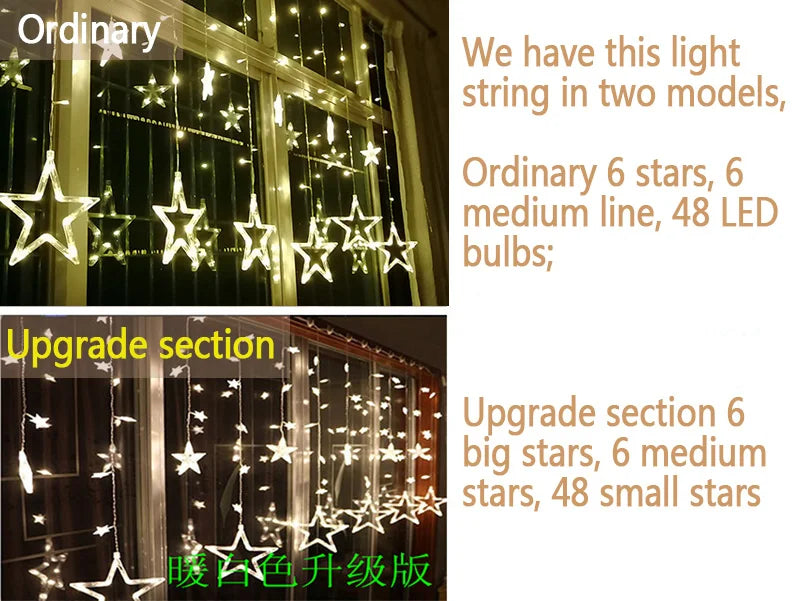 AC110V or 220V Holiday Lighting LED Fairy lights Star Curtain String luminarias Garland Decoration Christmas Wedding Light 3M