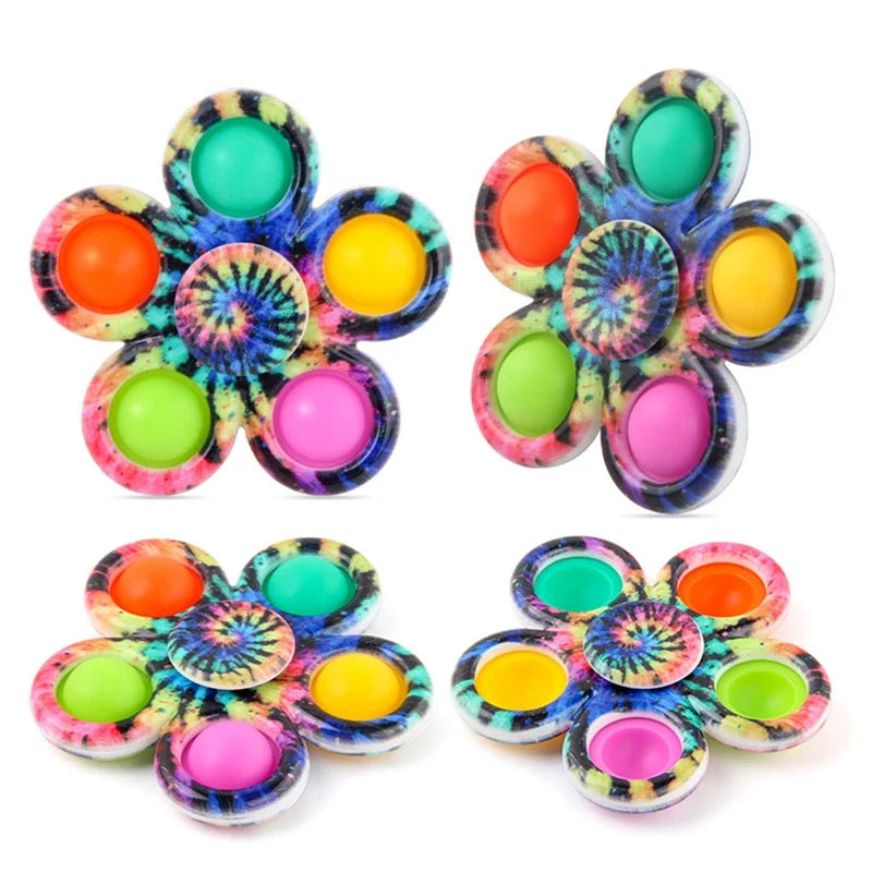 Funny Tie Dye Simple Fidget Spinner Finger Push Bubble Hand Spinner For ADHD Anxiety Stress Relief Sensory Party Favor For Kids