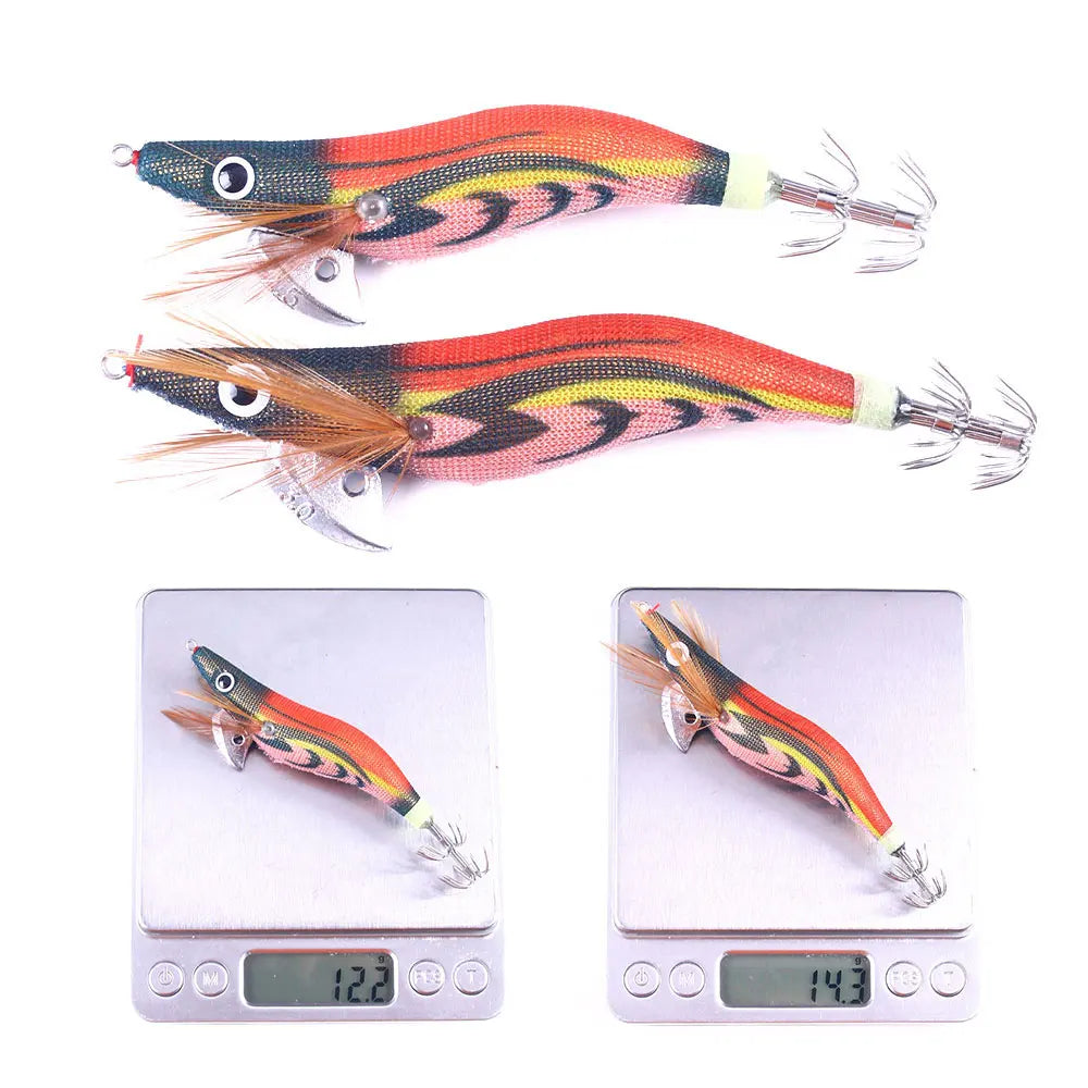 Boxed Wood Shrimp Fishing Lure 2.5# 3.0# 3.5# Lead Sinker Squid Luminous Lures Octopus Cuttlefish Shrimp Baits without rattling