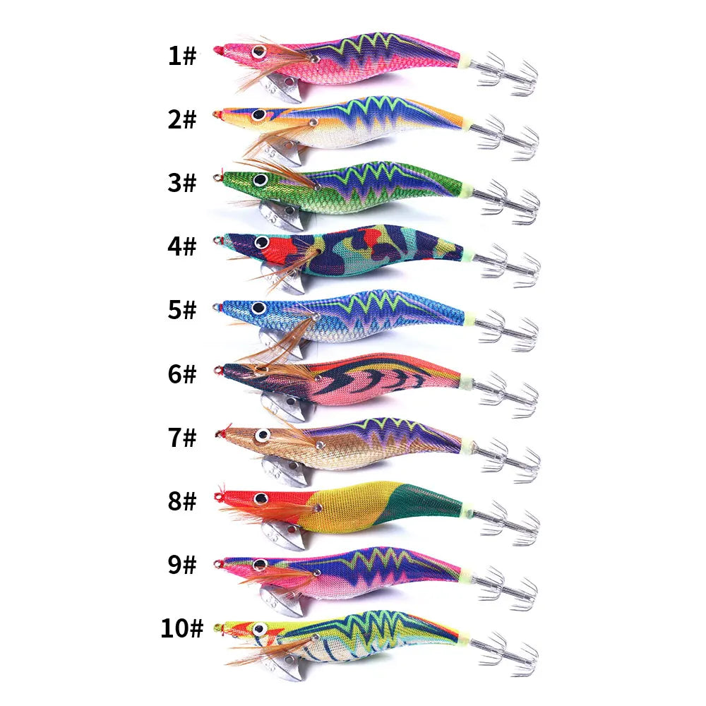 Boxed Wood Shrimp Fishing Lure 2.5# 3.0# 3.5# Lead Sinker Squid Luminous Lures Octopus Cuttlefish Shrimp Baits without rattling