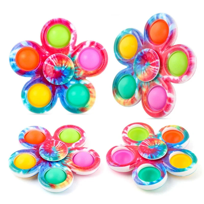 Funny Tie Dye Simple Fidget Spinner Finger Push Bubble Hand Spinner For ADHD Anxiety Stress Relief Sensory Party Favor For Kids