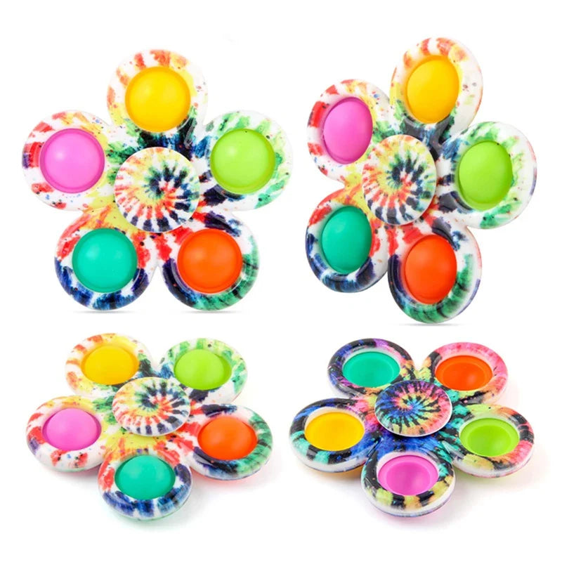 Funny Tie Dye Simple Fidget Spinner Finger Push Bubble Hand Spinner For ADHD Anxiety Stress Relief Sensory Party Favor For Kids