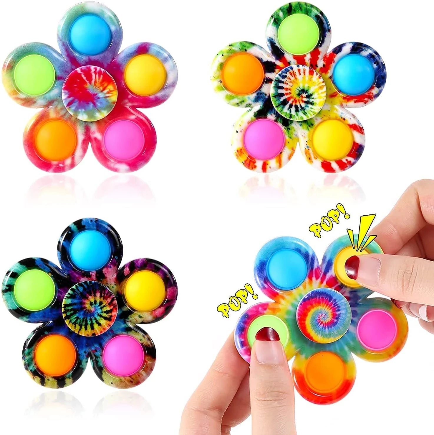 Funny Tie Dye Simple Fidget Spinner Finger Push Bubble Hand Spinner For ADHD Anxiety Stress Relief Sensory Party Favor For Kids