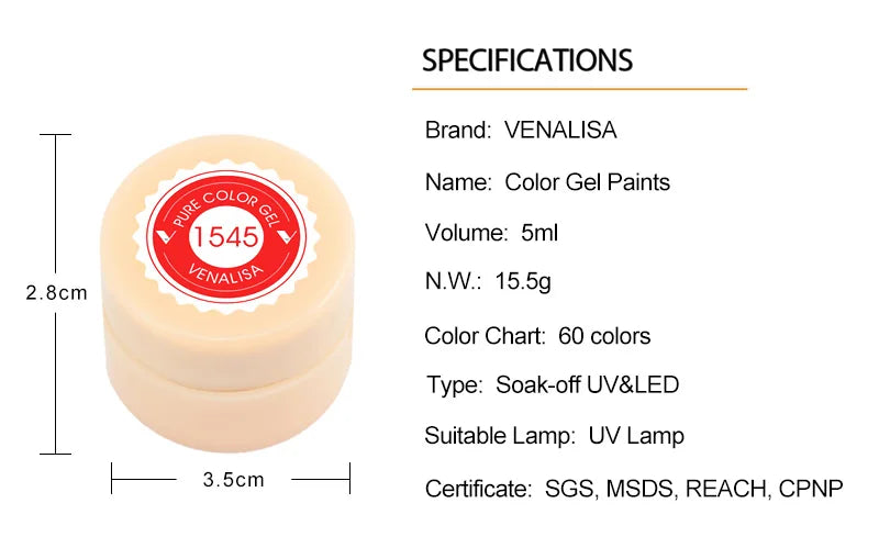 New Nail Art VENALISA Semi Permanent Enamels Red Color Glitter UV Paint Gel Nail Polish Sequins Nail Gel Varnish Lacquer Gel