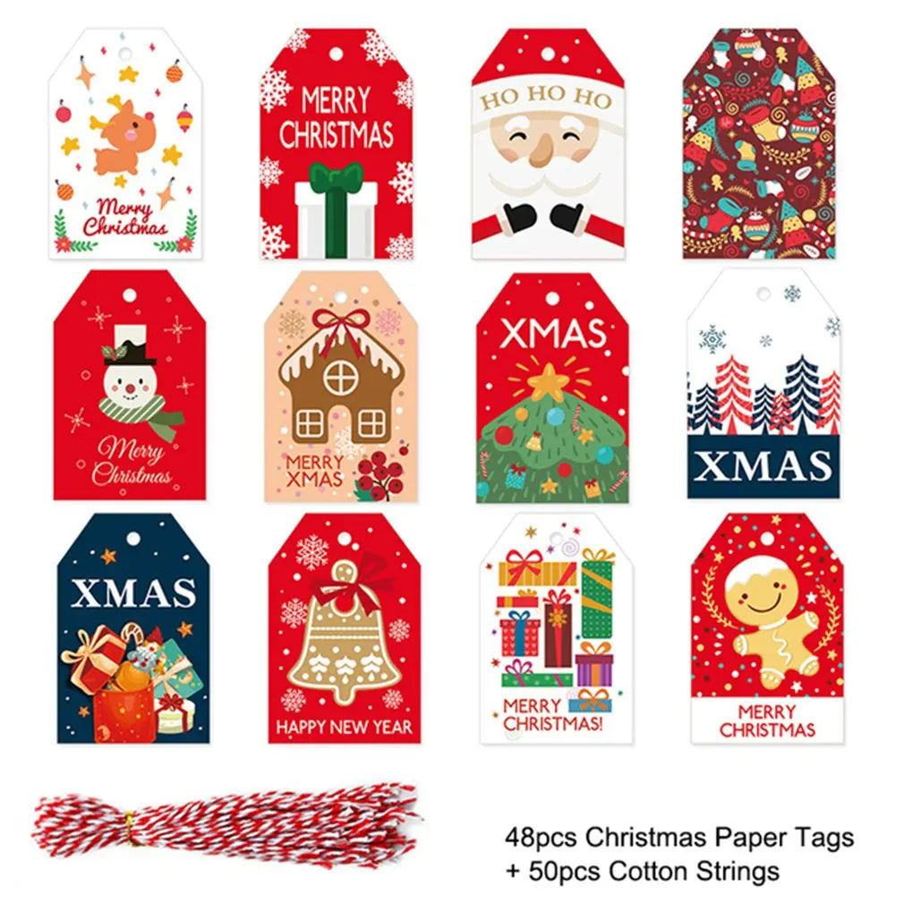 48Pcs Merry Christmas Kraft Paper Tags DIY Handmade Gift Wrapping Paper Labels Greeting Santa Claus Hang Card New Year Ornaments