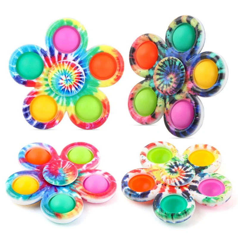 Funny Tie Dye Simple Fidget Spinner Finger Push Bubble Hand Spinner For ADHD Anxiety Stress Relief Sensory Party Favor For Kids