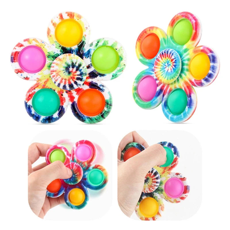 Funny Tie Dye Simple Fidget Spinner Finger Push Bubble Hand Spinner For ADHD Anxiety Stress Relief Sensory Party Favor For Kids