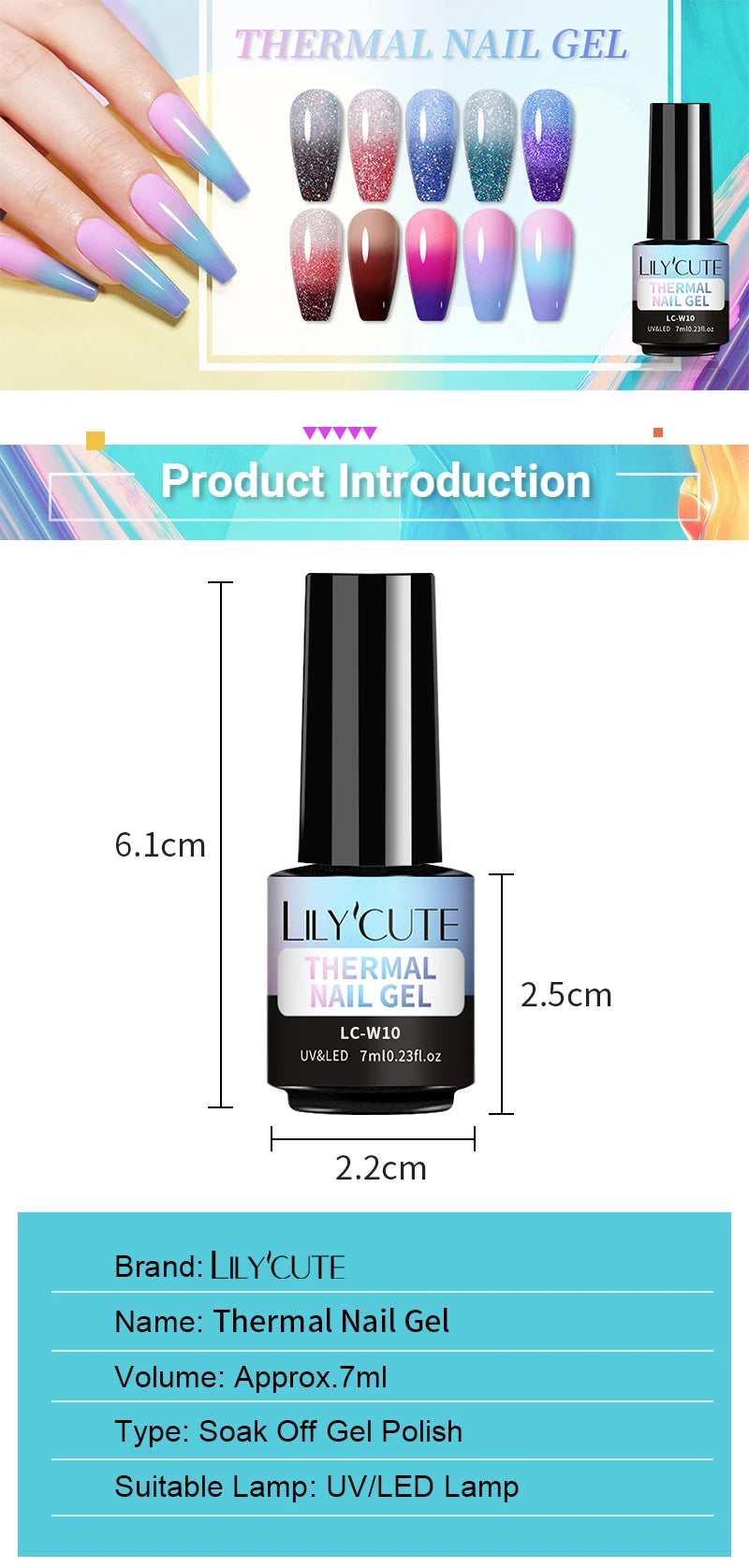 LILYCUTE Thermal Nail Gel Polish 3 Layers Temperature Shiny Color Changing Series Semi Permanent  Soak Off UV Nail Gels Polish