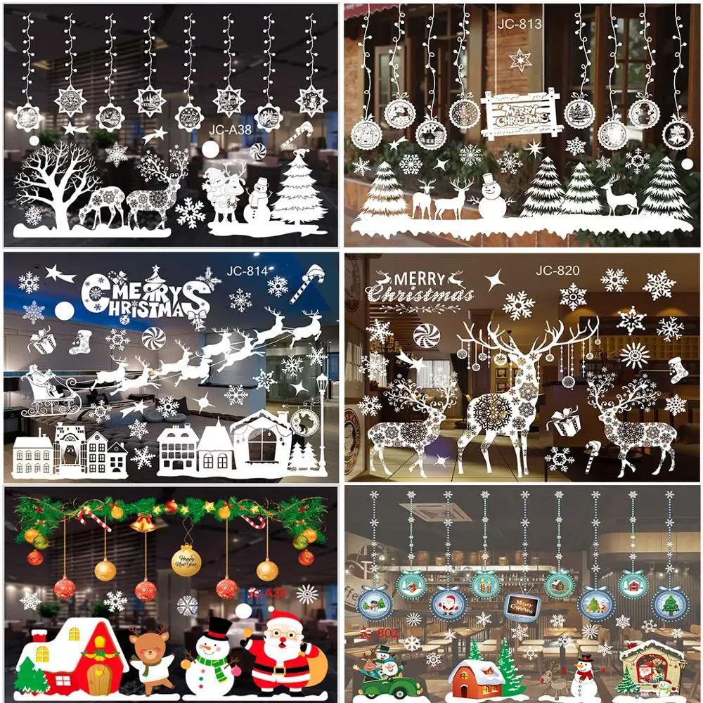 Christmas Wall Window Stickers Marry Christmas Decoration For Home 2024 Christmas Ornaments Xmas Navidad Gift New Year 2025