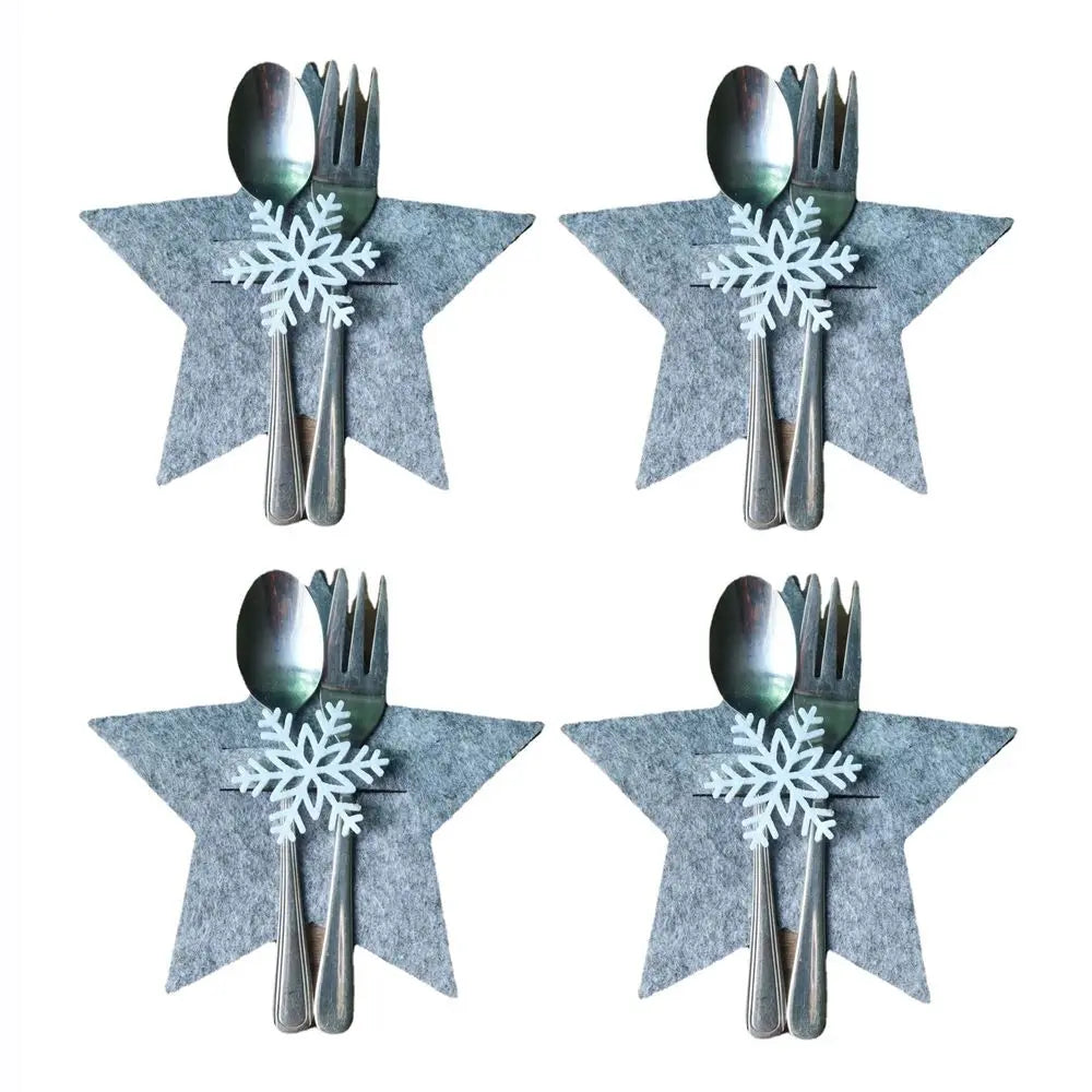 4PCS 44 Styles Christmas Knife and Fork Holder Elk Xmas Tree Pocket Cutlery Bag Non-woven fabric Cookware Organizer Table Decor