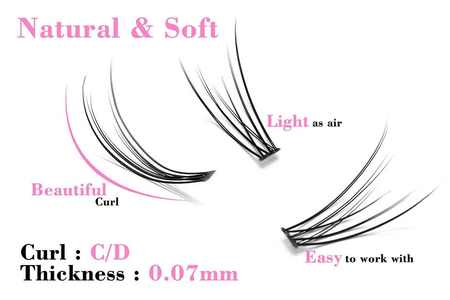 Kimcci 120pcs Premium Mink Individual Dovetail Eyelash Extension Natural 3D Cluster Eyelashes Professional Makeup Flared Lashes