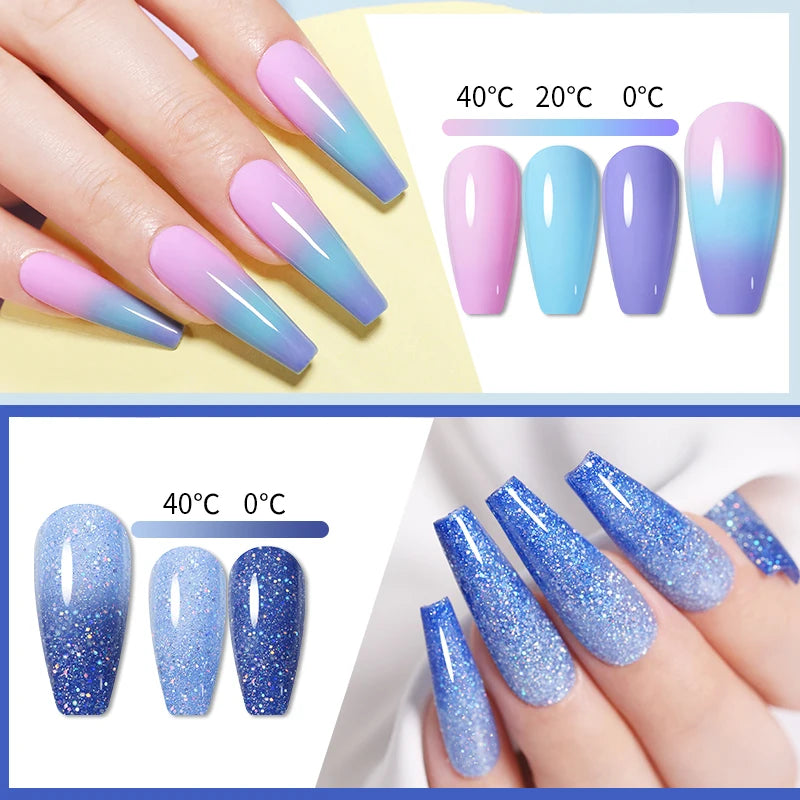 LILYCUTE Thermal Nail Gel Polish 3 Layers Temperature Shiny Color Changing Series Semi Permanent  Soak Off UV Nail Gels Polish