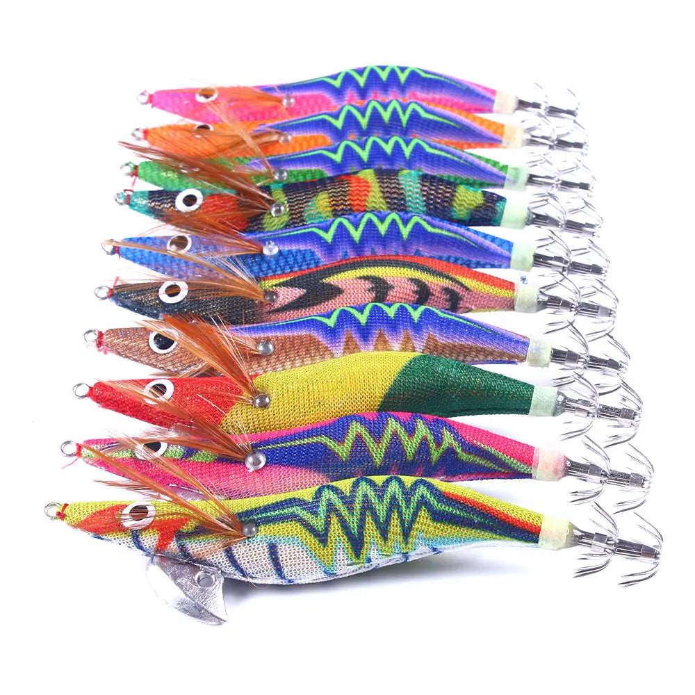 Boxed Wood Shrimp Fishing Lure 2.5# 3.0# 3.5# Lead Sinker Squid Luminous Lures Octopus Cuttlefish Shrimp Baits without rattling