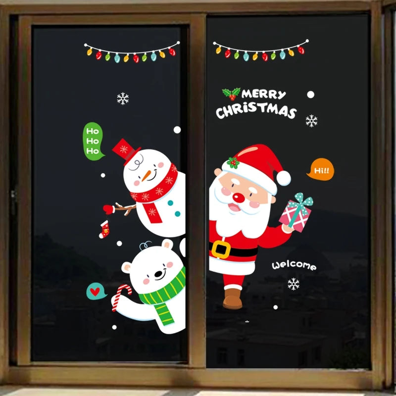 Christmas Wall Window Stickers Marry Christmas Decoration For Home 2024 Christmas Ornaments Xmas Navidad Gift New Year 2025