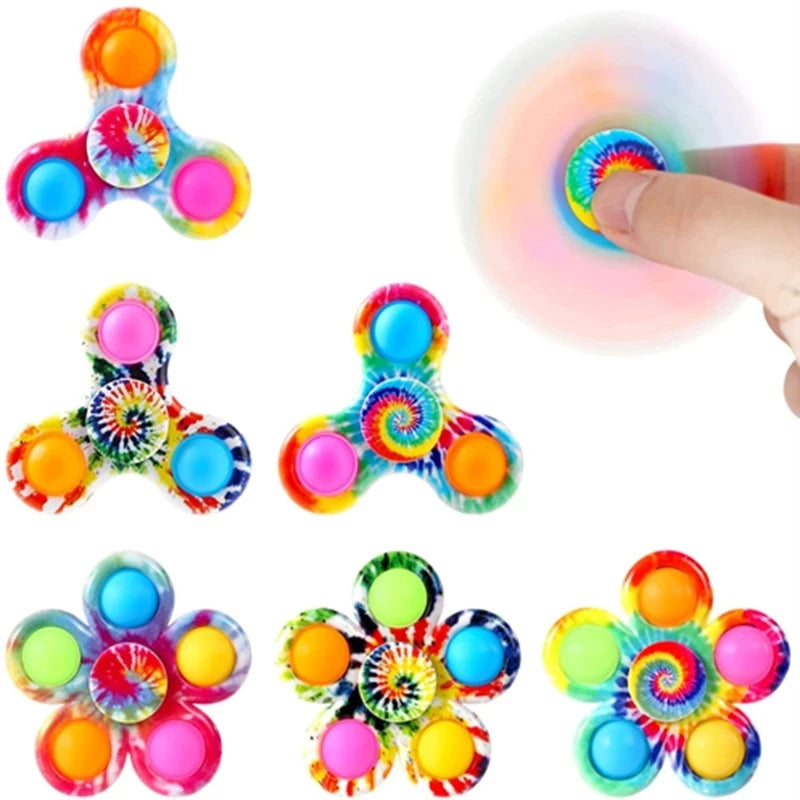 Funny Tie Dye Simple Fidget Spinner Finger Push Bubble Hand Spinner For ADHD Anxiety Stress Relief Sensory Party Favor For Kids