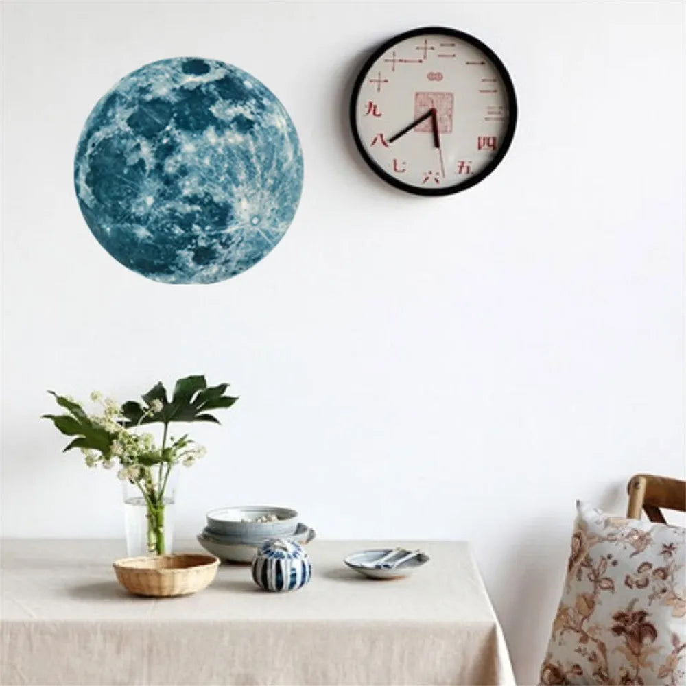 Hot Sale Aesthetic 3D Luminous Glow In The Dark Moon Wall Sticker Removable Decoration Fluorescent Sticker Home Room bathroom