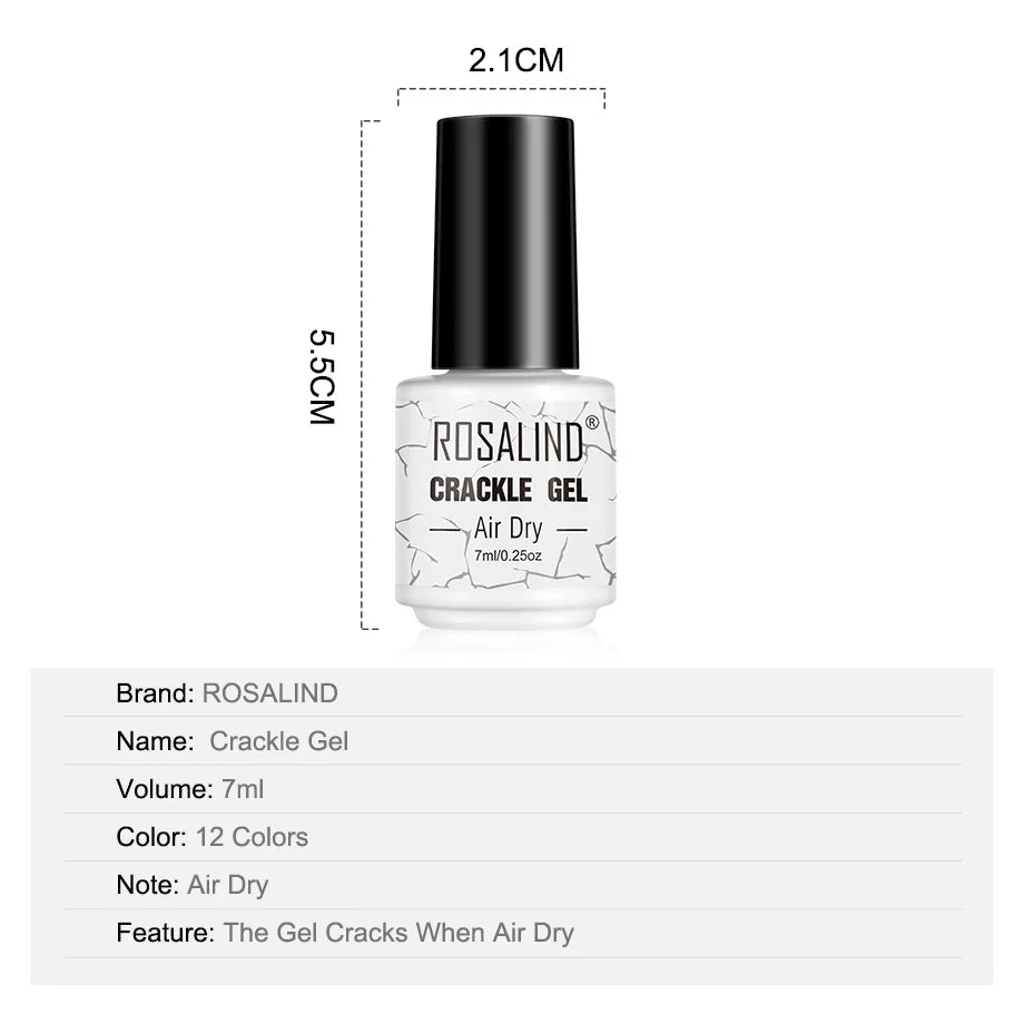 ROSALIND Cracked Gel Nail Polish Air Dry Nail Varnish Hybrid Crackle Manicure Acrylic Art UV Gel Semi Permanent Base Top Coat