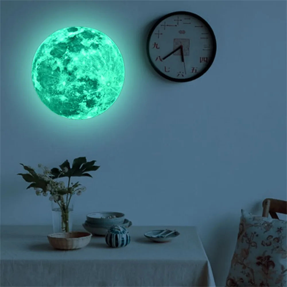 Hot Sale Aesthetic 3D Luminous Glow In The Dark Moon Wall Sticker Removable Decoration Fluorescent Sticker Home Room bathroom