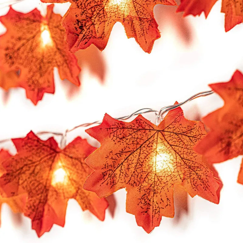 2/3/6M Christmas Decoration Artificial Maple Leaf Leaves LED Light String Lantern Garland Home Party DIY Deco Halloween New Yea