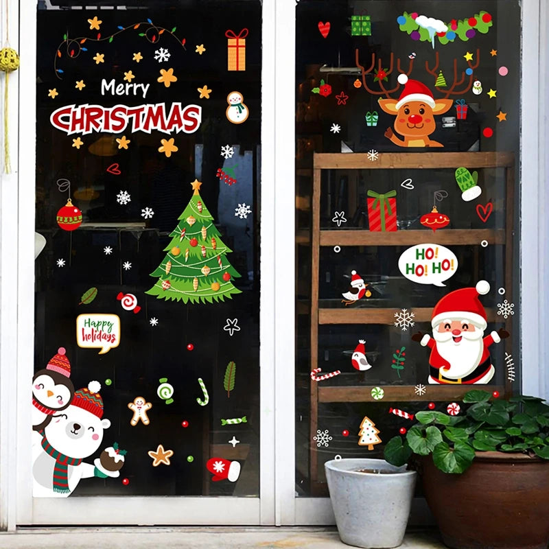 Christmas Wall Window Stickers Marry Christmas Decoration For Home 2024 Christmas Ornaments Xmas Navidad Gift New Year 2025