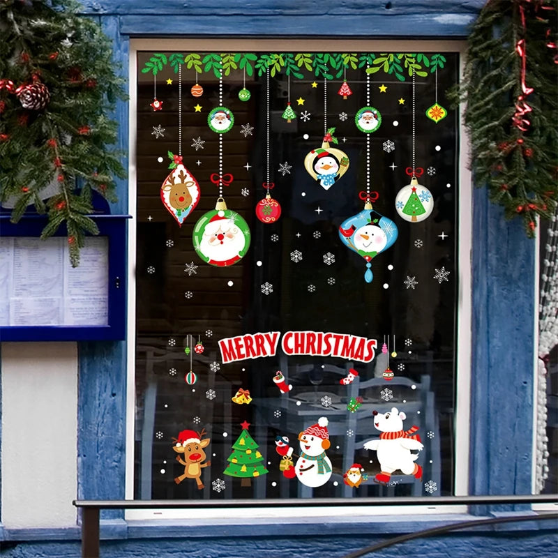 Christmas Wall Window Stickers Marry Christmas Decoration For Home 2024 Christmas Ornaments Xmas Navidad Gift New Year 2025