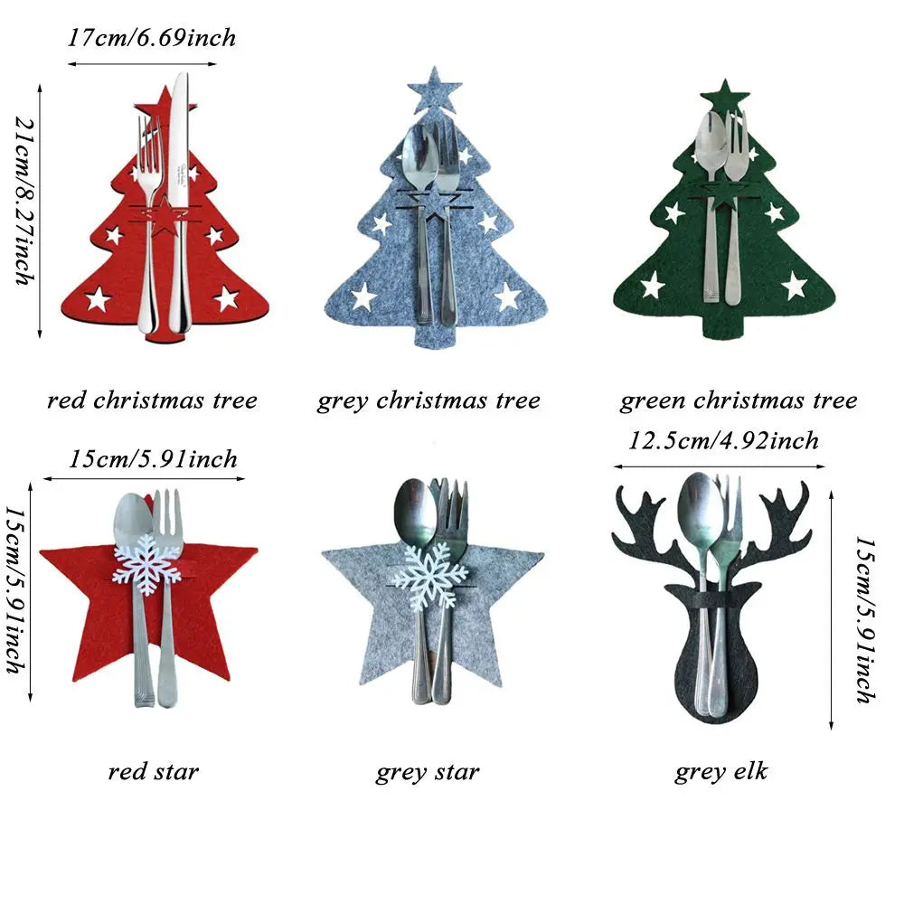 4PCS 44 Styles Christmas Knife and Fork Holder Elk Xmas Tree Pocket Cutlery Bag Non-woven fabric Cookware Organizer Table Decor