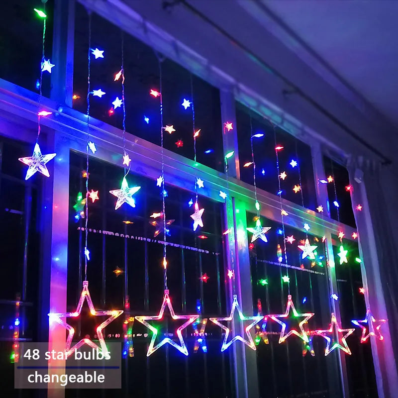 AC110V or 220V Holiday Lighting LED Fairy lights Star Curtain String luminarias Garland Decoration Christmas Wedding Light 3M