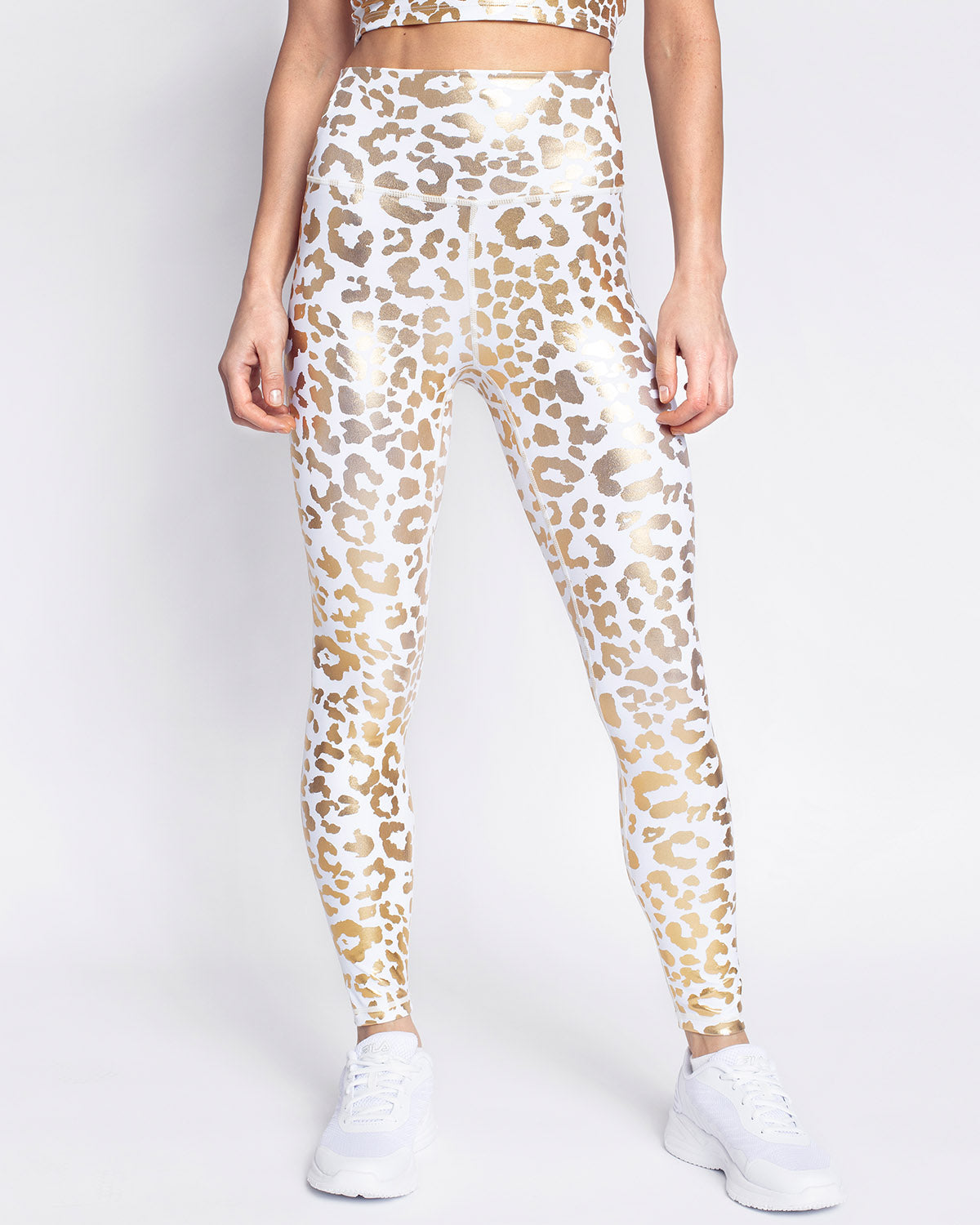 Nicola Metallic Leopard Leggings - White