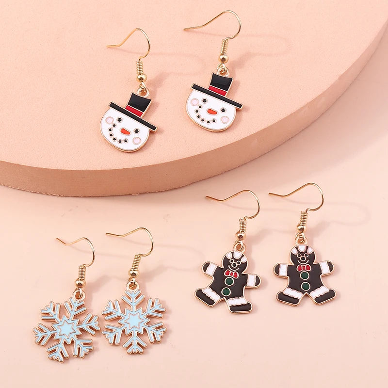 New Fashion Mix Styles Merry Christmas Drop Earrings for Women Christmas Tree Deer Santa Dangle Earrings New Year Jewelry Gifts