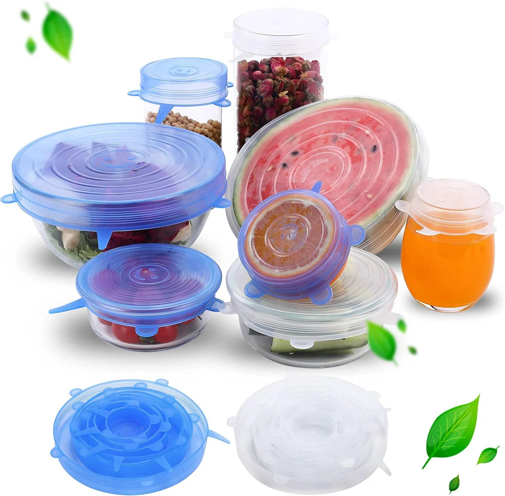 6Pcs Food Grade Silicone Preservation Cover Reusable Airtight Food Universal Dish Stretch Round Lids For Kitchen Accessories