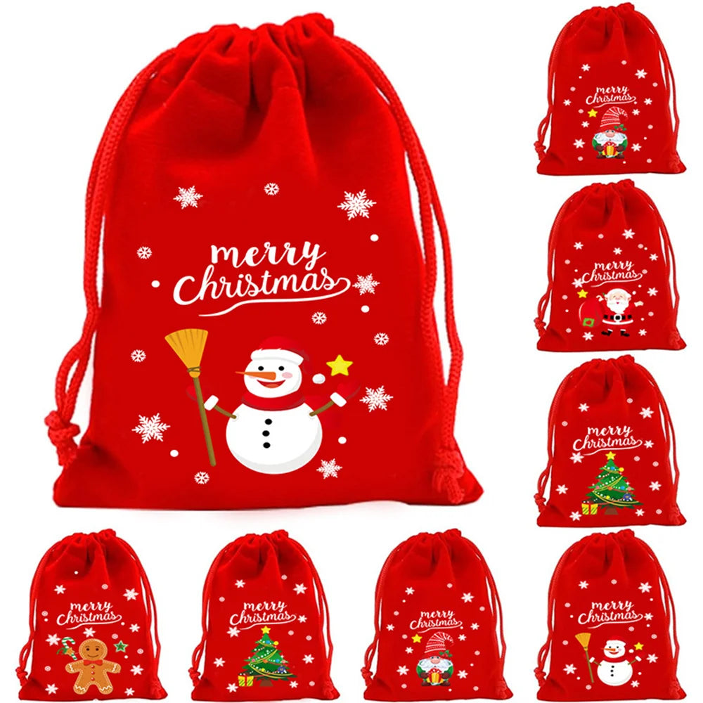 1pc Xmas Velvet Bags Small Candy Gift Bag Drawstring Pouch Christmas Party Favor Boutique Jewelry Packaging Bags 2025 New Year