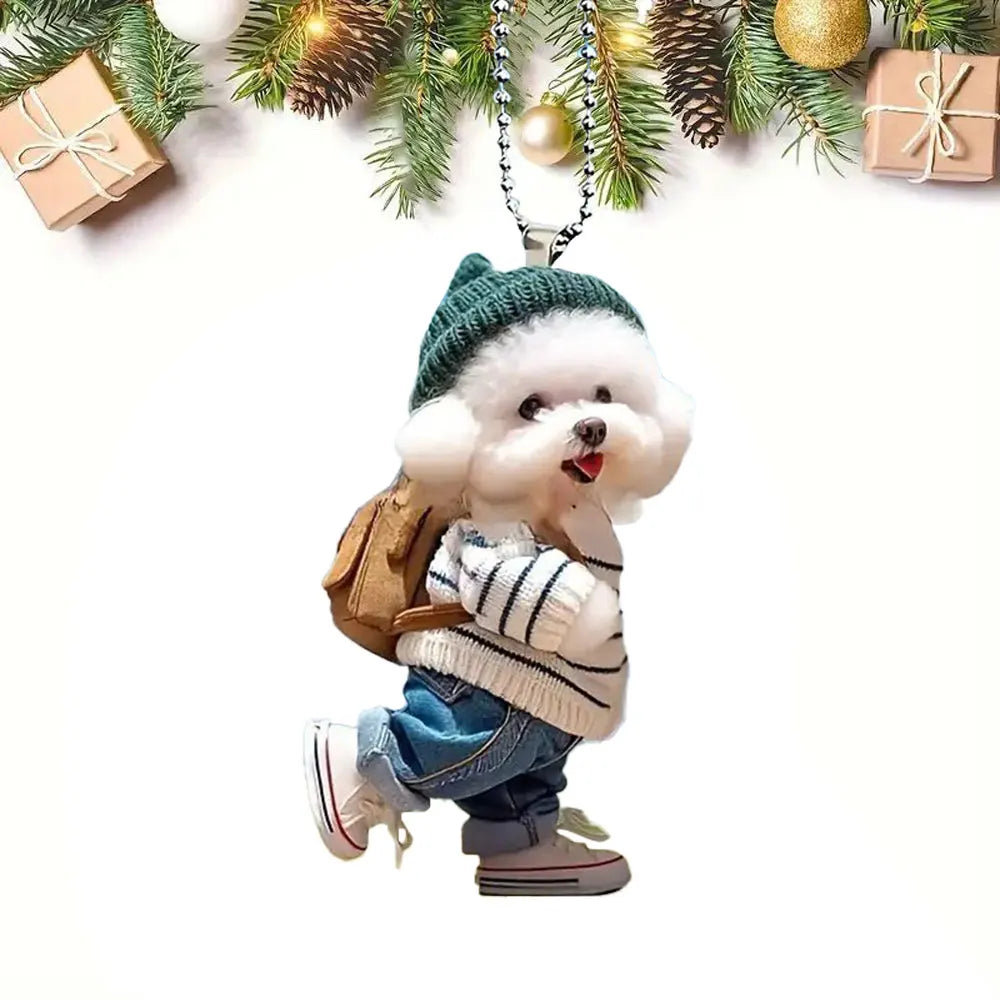 Cute 2D Acrylic Puppy Pendant Trendy Backpack Teddy Dog Xmas Tree Hanging Ornaments Car Decorative Christmas Decorations Gifts