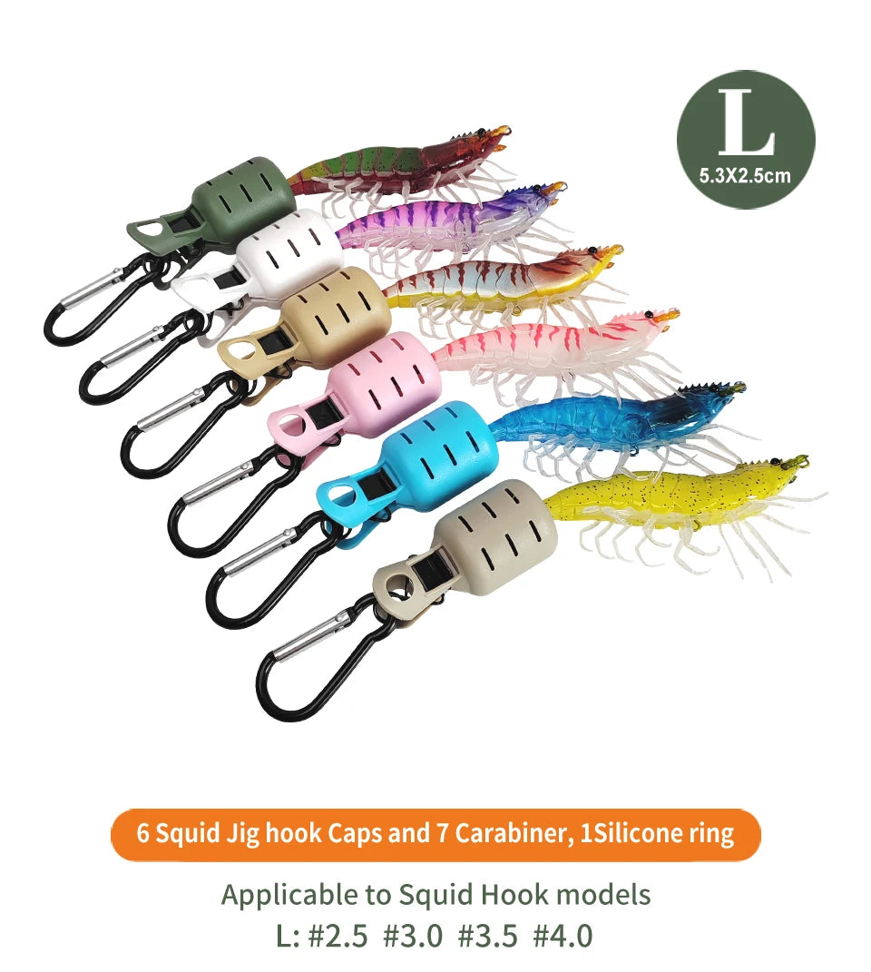 New Squid Jig Bait Protector Kit 6pcs Webfoot Octopus Egi Hooks Cover Cuttlefish Umbrella Lure Cap with Carabiner Fishing Tackle