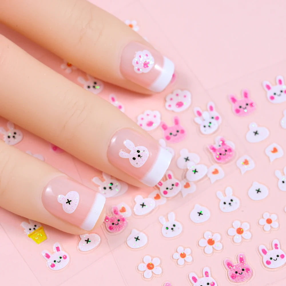 30pcs Children's Cartoon Rabbit Nail Stickers with Sequins and Glitter Colorful Flowers DIY Decal Kid Toy Kawaii Girl Ornaments*