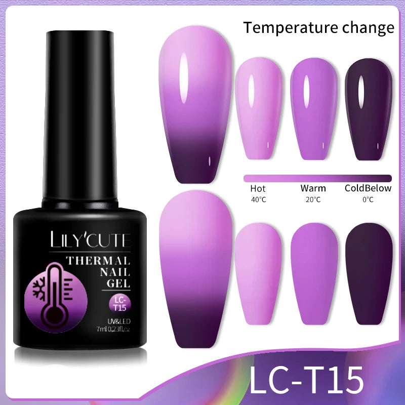 LILYCUTE 7ML Thermal Gel Nail Polish Ultra-thin Temperature Color Changing Gel Polish Semi Permanent UV Gel Nail Art Gel Varnish