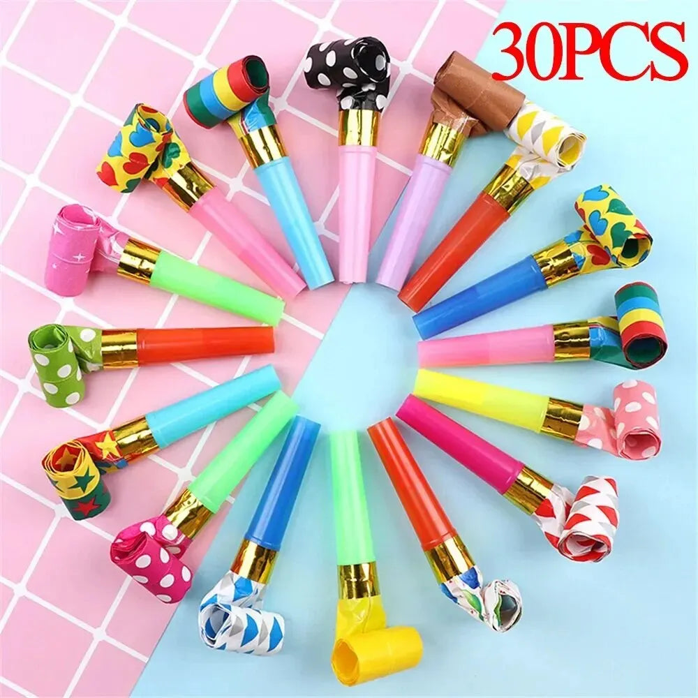 30PCS Colorful Whistles Toy Funny Toy Children Blowing Dragon Whistle Blow Roll Toys Baby Party Games Birthday Gifts Toddler Toy