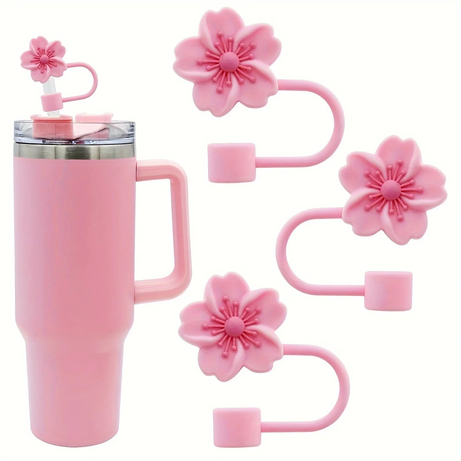 Flower Silicone Straw Covers For Stanley Cup Cute Silicone Flower Shape Drinking Dust Cap Straw Tips Cover Cup Accessories