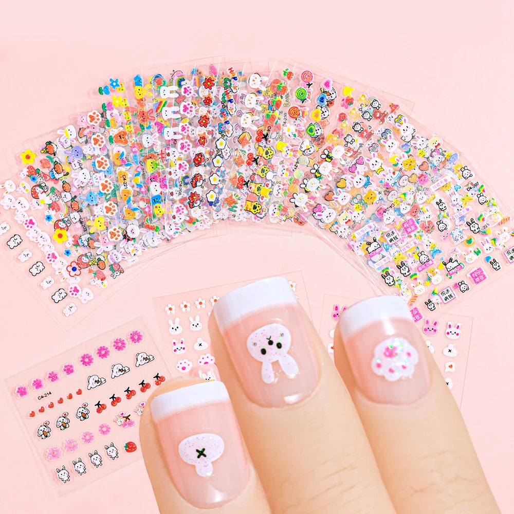 30pcs Children's Cartoon Rabbit Nail Stickers with Sequins and Glitter Colorful Flowers DIY Decal Kid Toy Kawaii Girl Ornaments*