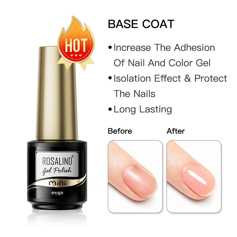 ROSALIND Mini/15ml Soak Off Pure Color Nail Gel Bright For Nail Art Design LED/UV Lamp Semi Permanent Need Base Top Coat