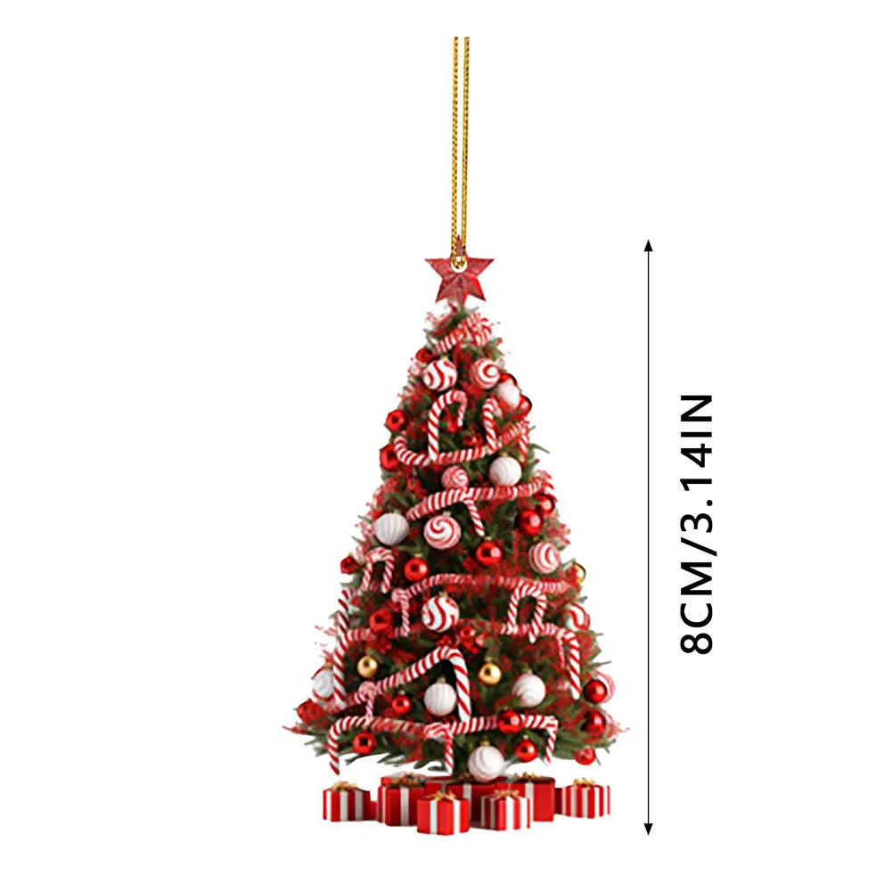 New Year 2024 Light Reflection 2D Christmas Tree Pendant Gifts Decor Ornaments Christmas Tree Tabletop Ornament Decor