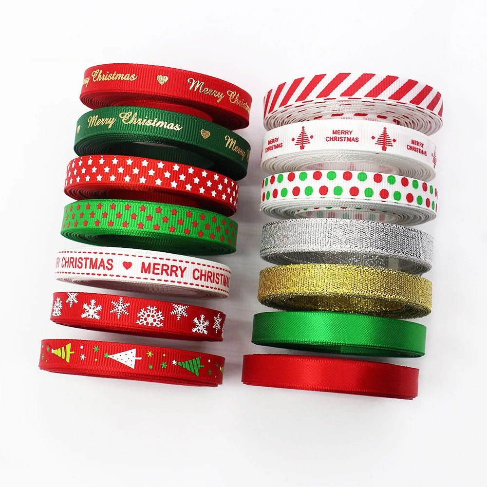 10mm 10yards Christmas Series Cartoon Grosgrain Ribbons Bow Cap Accessories Party Gift Wrap DIY Handmade Materials